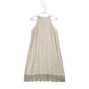 MASSIMO DUTTI Crochet Sleeveless Dress Sz 6 Cream Lined Coquette Coastal‎ Beach